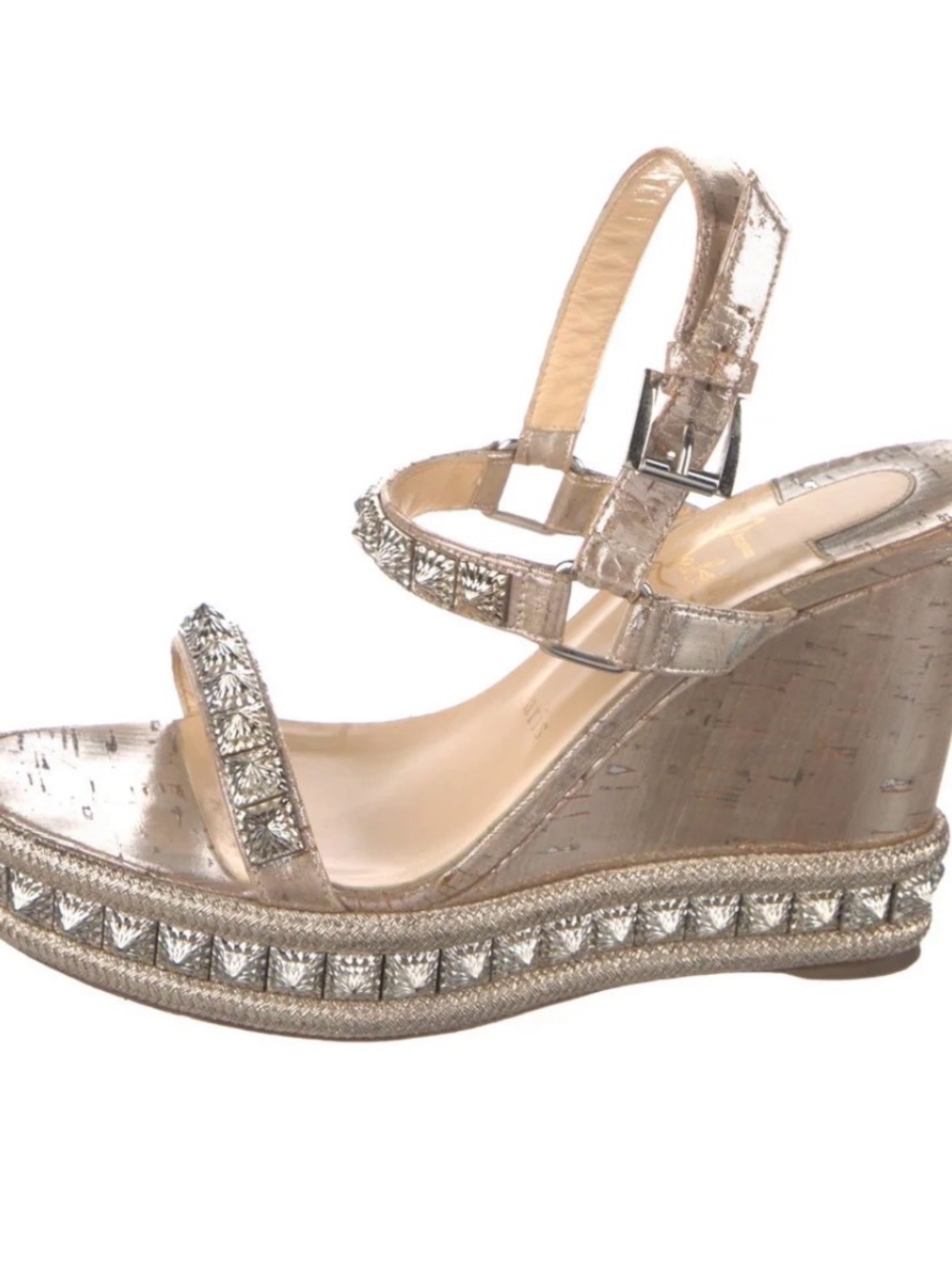 Christian Louboutin Metallic Gold Crystal-Embellished Wedge Sandals! - Picture 3 of 5